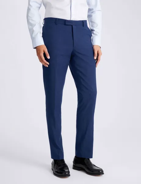 Moss Slim Fit Slub Textured Suit Trousers Blue