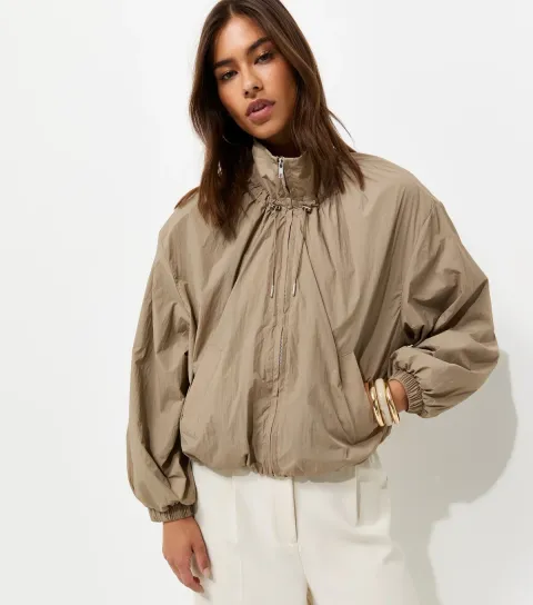 Women's Mink Lightweight Gathered Neck Zip Through Jacket