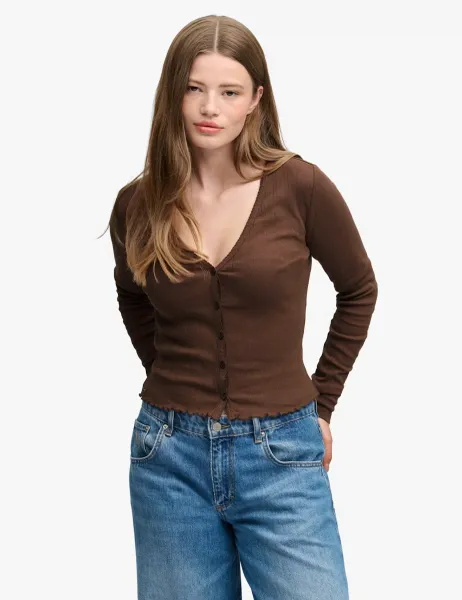 Pure Cotton Striped Cardigan Brown