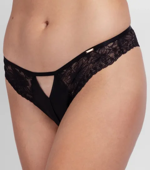 Women's Black Lace Cut Out Thong