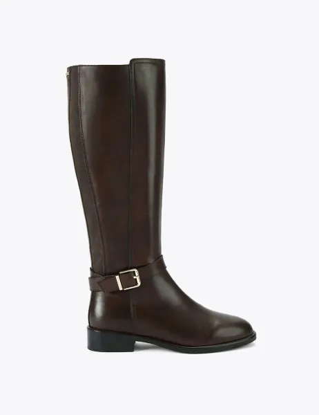 Carvela Leather Flat Riding Boots Brown
