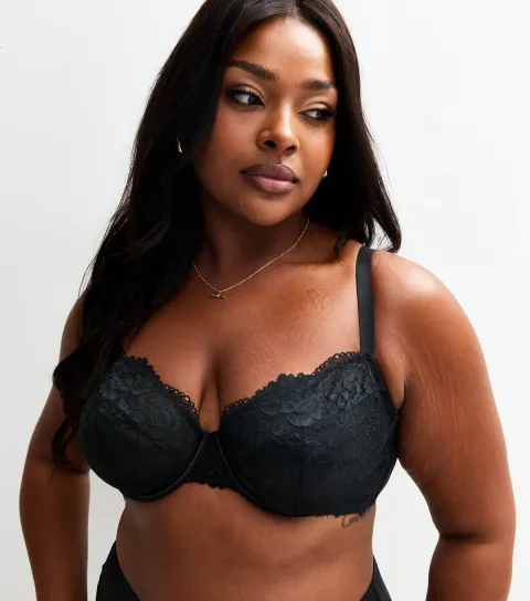 Women's Plus Size Black Lace Non Padded Bra Curves