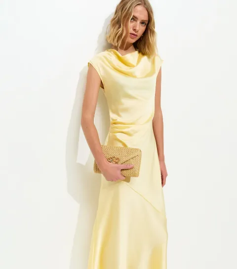 New Look Women's Coral Relaxed Satin Cowl Neck Midi Dress