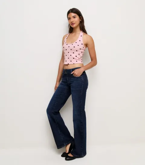 Women's Pink Cotton Rich Polka Dot Scoop Halter Neck Top
