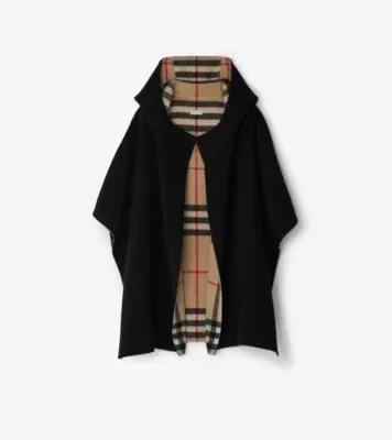 Cashmere Hooded Cape in Black/archive beige