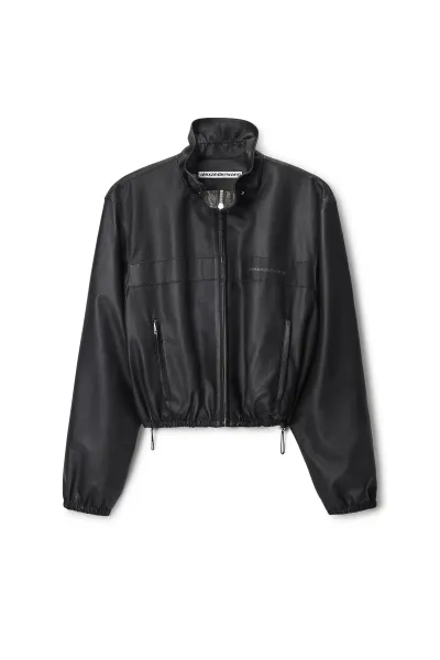 Cropped Leather Jacket with Gathered Collar