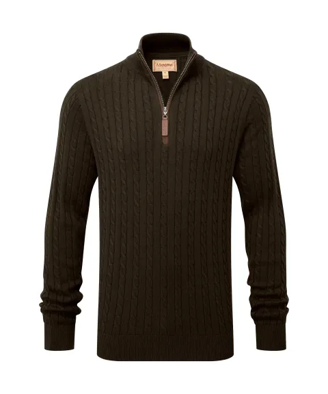 Schöffel Country Calton Cotton Cashmere Cable Quarter Zip Jumper - Loden Green