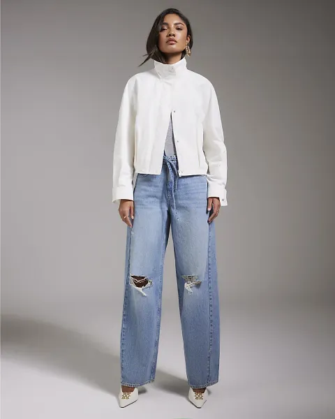 River Island Ripped Drawstring Balloon Leg Jeans
