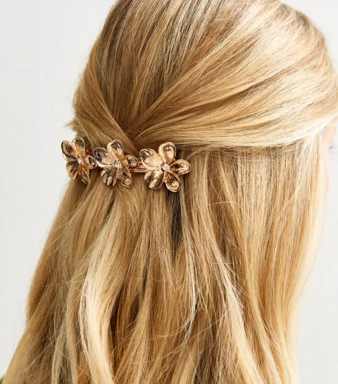 Gold Tone Triple Flower Hair Slide