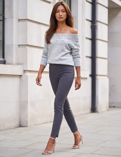 Roman Full Length Elastic Stretch Trousers Dark Grey
