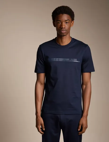 Boss Pure Cotton Logo Crew Neck T-Shirt Navy