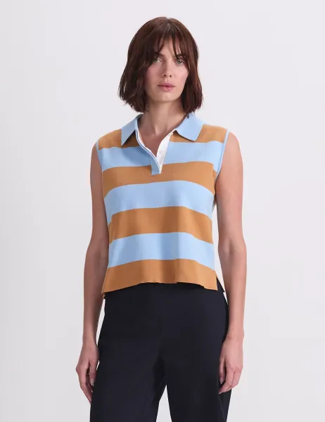 Sportscraft Cotton Rich Striped Polo Tank Top Blue