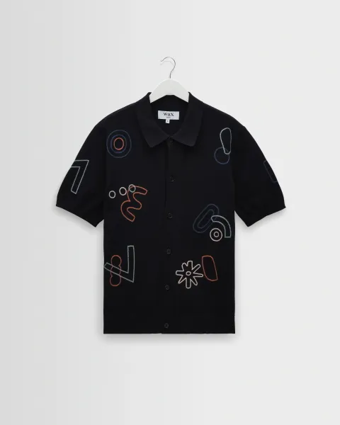 Tellaro - Navy and Multicolour Shapes Embroidered Shirt