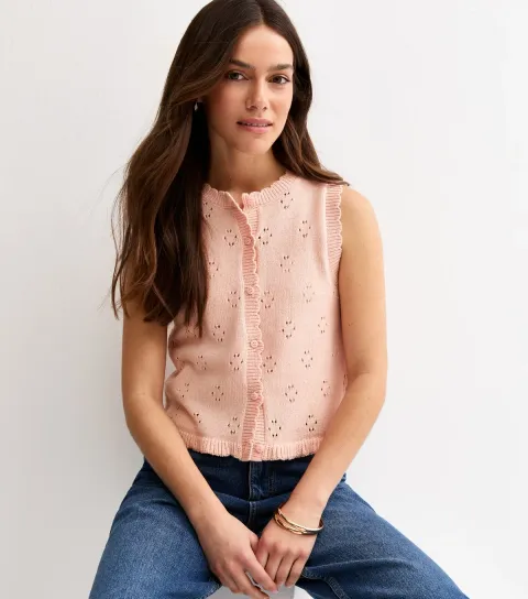 Women's Petite Light Pink Cotton Rich Scalloped Edge Waistcoat