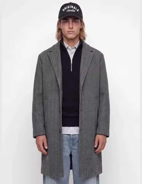 Jack & Jones Herringbone Overcoat Grey