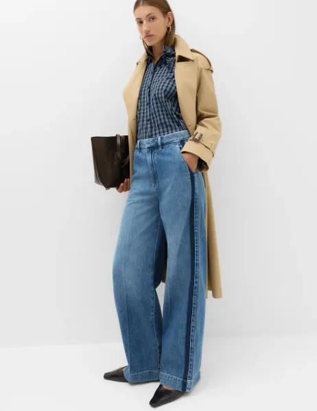 Marks & Spencer Premium High Rise Denim Trousers Light Indigo