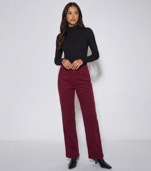 Gini London Women's Dark Red Straight Leg Trousers