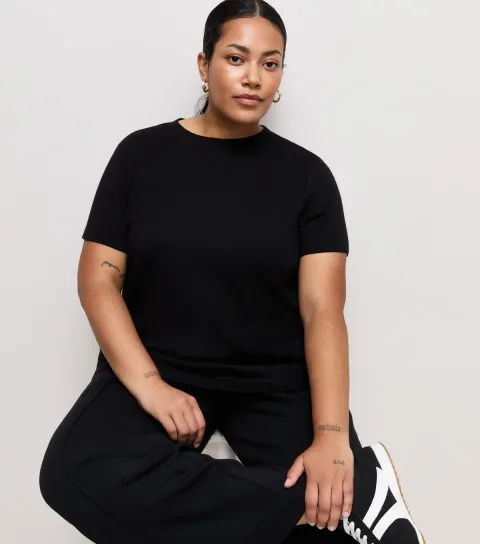 New Look Women's Premium Plus Size Black Cotton Relaxed T-Shirt Curves