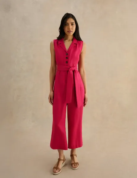 Hobbs Pure Linen Sleeveless Cropped Jumpsuit Pink