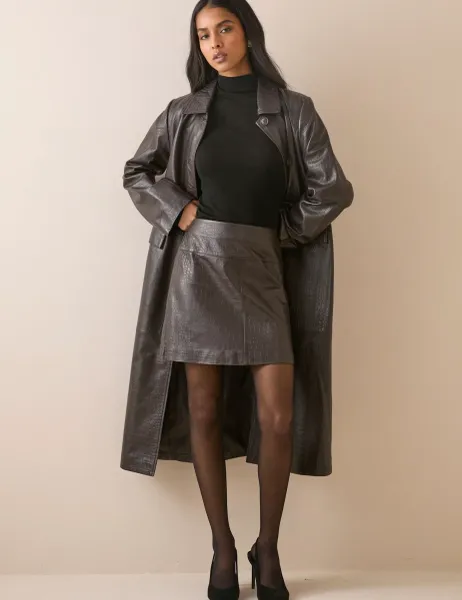 Nobody's Child Leighton Leather Mini Pencil Skirt Brown