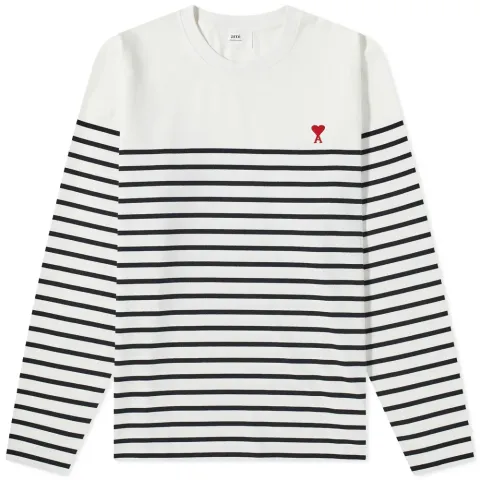 AMI Long Sleeve Small A Heart Striped T-Shirt