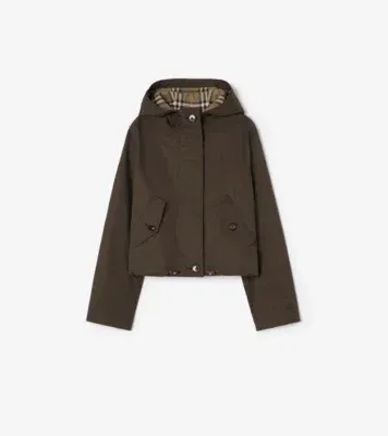 Cropped Tropical Gabardine Parka in Estuary brown