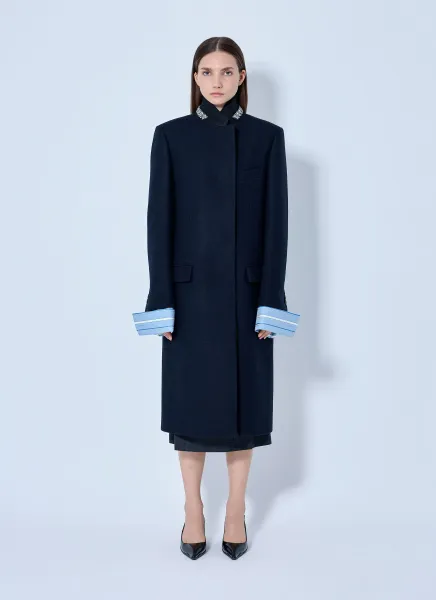 Prada Single-breasted Embroidered Double Wool Coat
