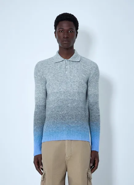 Ribbed Knit Polo Sweater