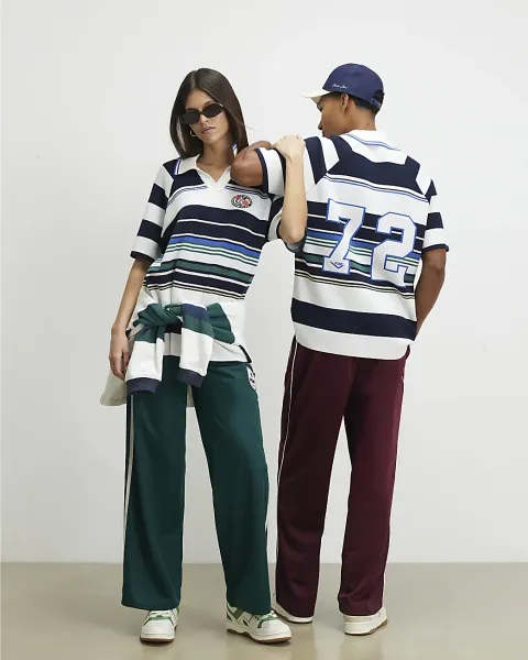 River Island Pony Stripe Badge Open Collar Shirt