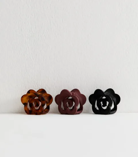 Pack Of 3 Multicoloured Rose Mini Hair Clips