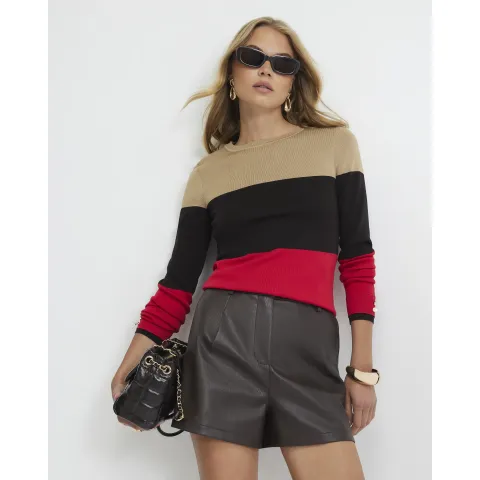 River Island Cotton Ribbed Knit Layered Stripe Top