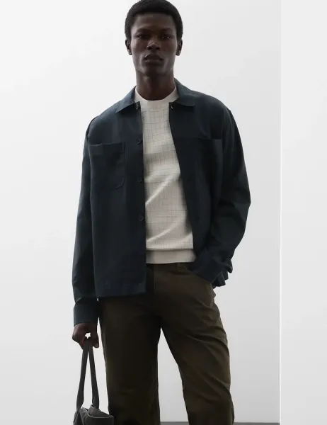Autograph Linen Blend Overshirt Navy