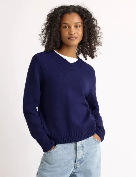 Albaray V-Neck Jumper with Wool Navy
