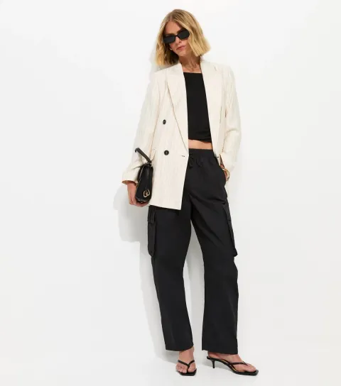 New Look Women's Black Barrel Leg Utility Cargo Trousers
