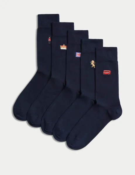Marks & Spencer 5 Pack Cool & Fresh British Cotton Rich Socks Navy Mix