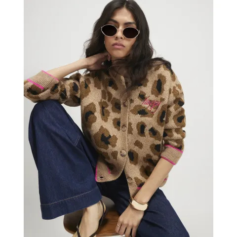 River Island Knitted Leopard Smiley Print Cardigan