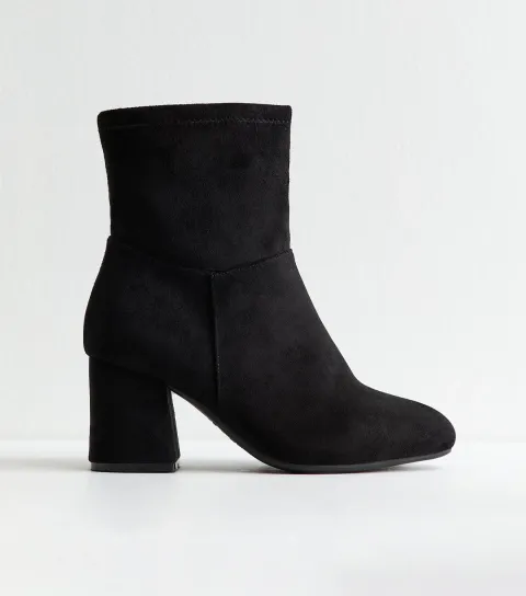 Women's Extra Wide Fit Black Faux Suede Sock Ankle Boots Vegan
