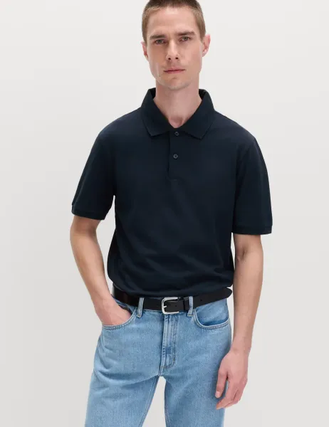 Marks & Spencer Slim Fit Cotton Rich Pique Polo Shirt Dark Navy