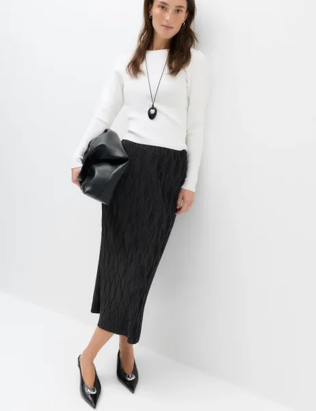 Marks & Spencer Plisse Midi Column Skirt Black