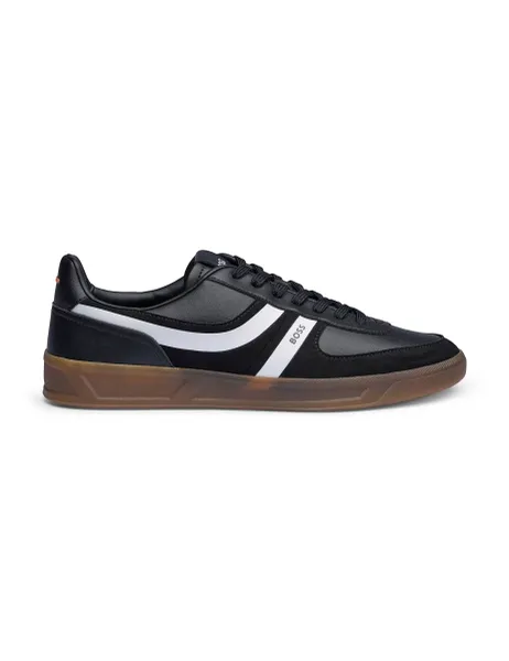 HUGO Leather Lace Up Trainers Black Mix