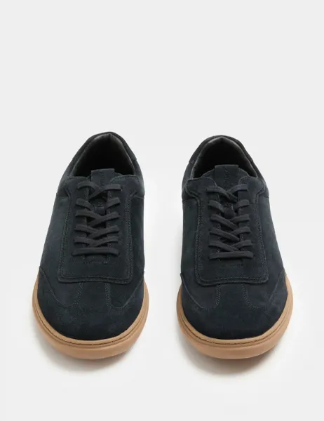 Autograph Suede Contrast Sole Lace Up Trainers Dark Ink
