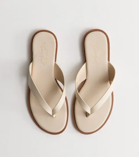 Women's Off White Faux Leather Toe Post Sandals Vegan