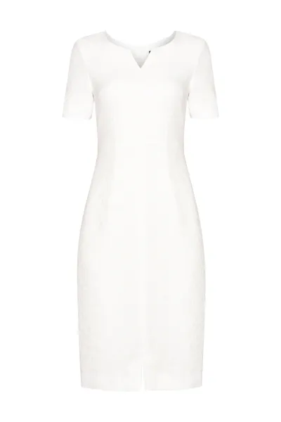 Plain White Tweed Dress with Neck and Hem Slits - Eve