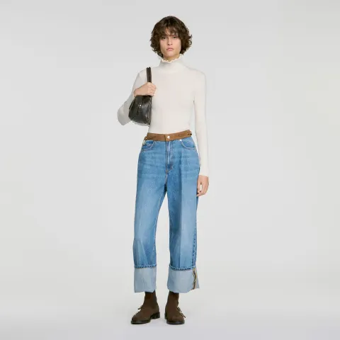 SANDRO Ruffled roll-neck wool jumper