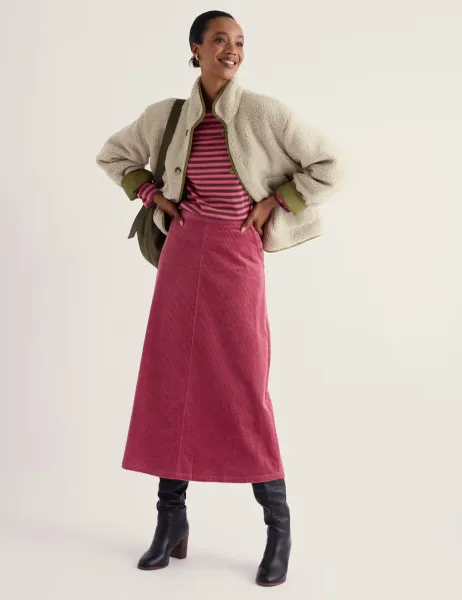 Seasalt Cornwall Pure Cotton Cord Midi A-Line Skirt Pink