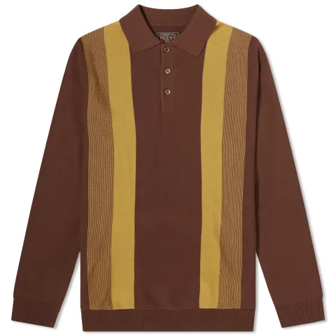 12g Stripe Knit Long Sleeve Polo