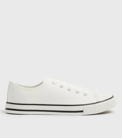 Women's White Canvas Stripe Sole Trainers Vegan