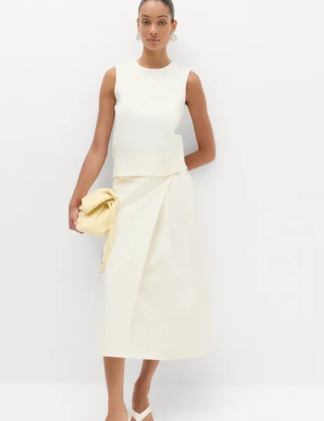 Marks & Spencer Pure Cotton Wrap Tie Side Midi Skirt Ivory