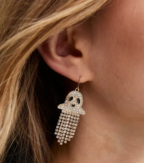 New Look Gold Tone Halloween Ghost Tassel Drop Earrings