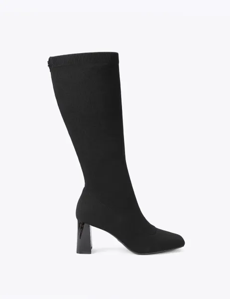 Carvela Block Heel Pull On Knee High Boots Black